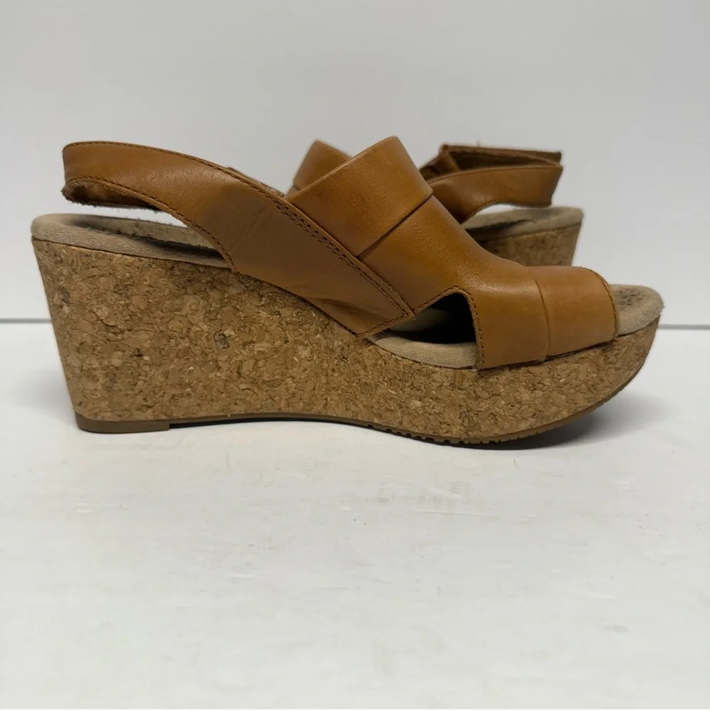 Clarks Collection Brown Tan Annadel Wedge Sandal Cork Heel Size 7